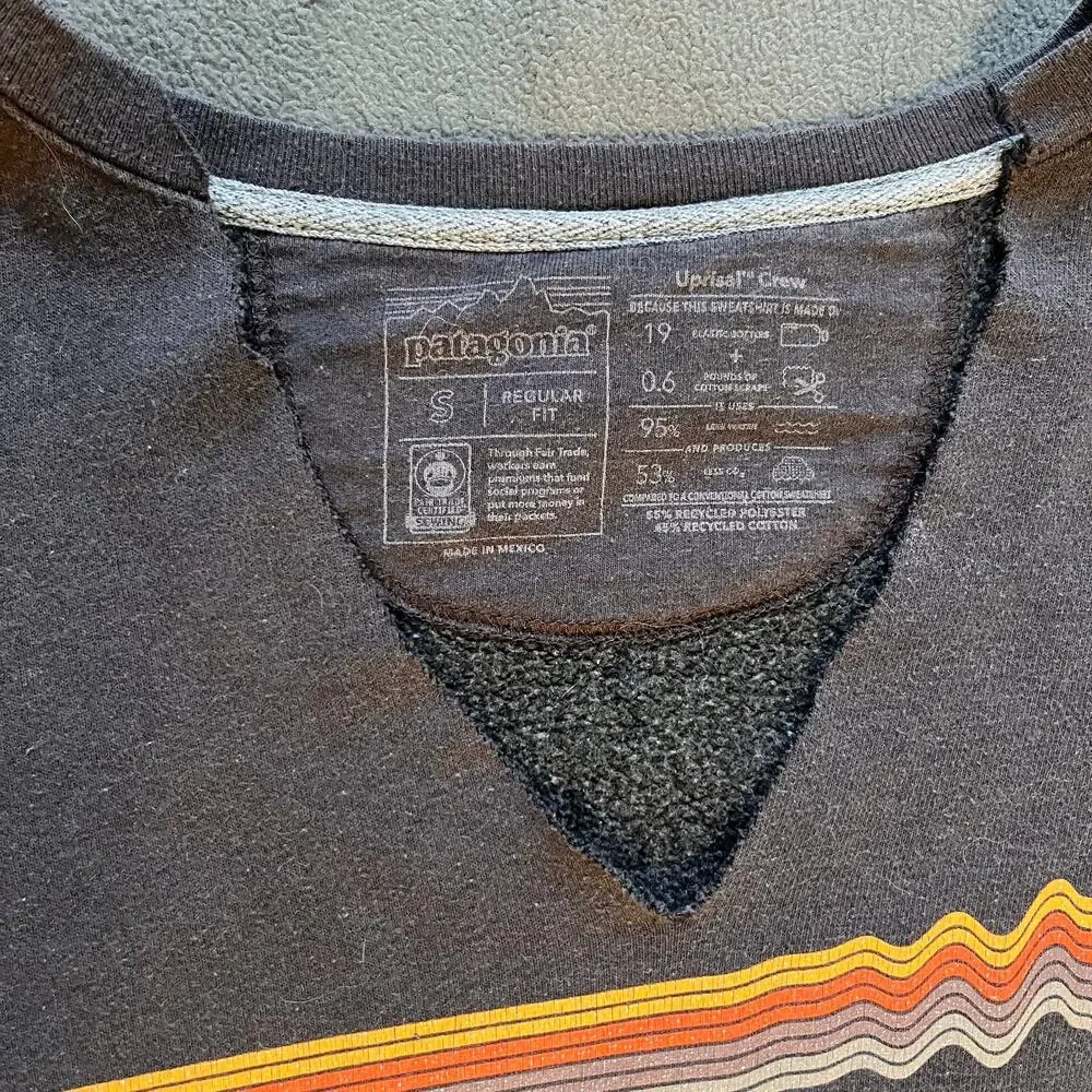 Patagonia Uprisal Crew Sweatshirt Small Gray Distressed Cut V-Neck Grunge Retro